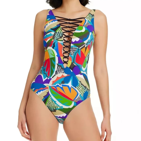Bleu Rod Beattie Other - NWT! The Mix Lace Down One Piece Swimsuit Bleu by Rod Beattie Size 12